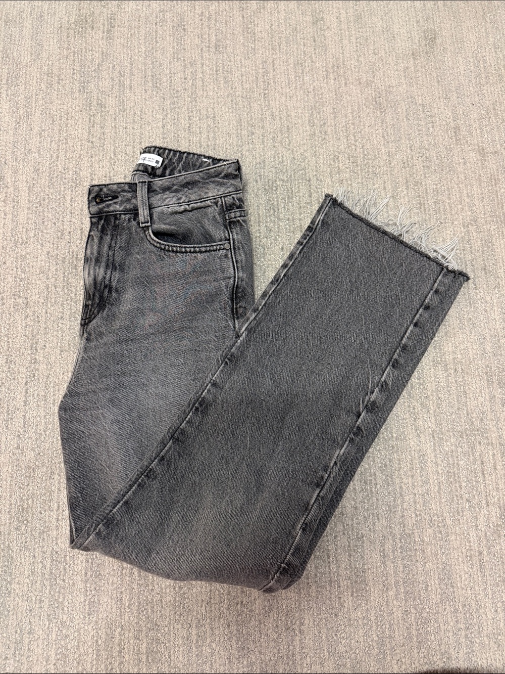 Zara Washed Black Straight Leg Jeans with Frayed Hem